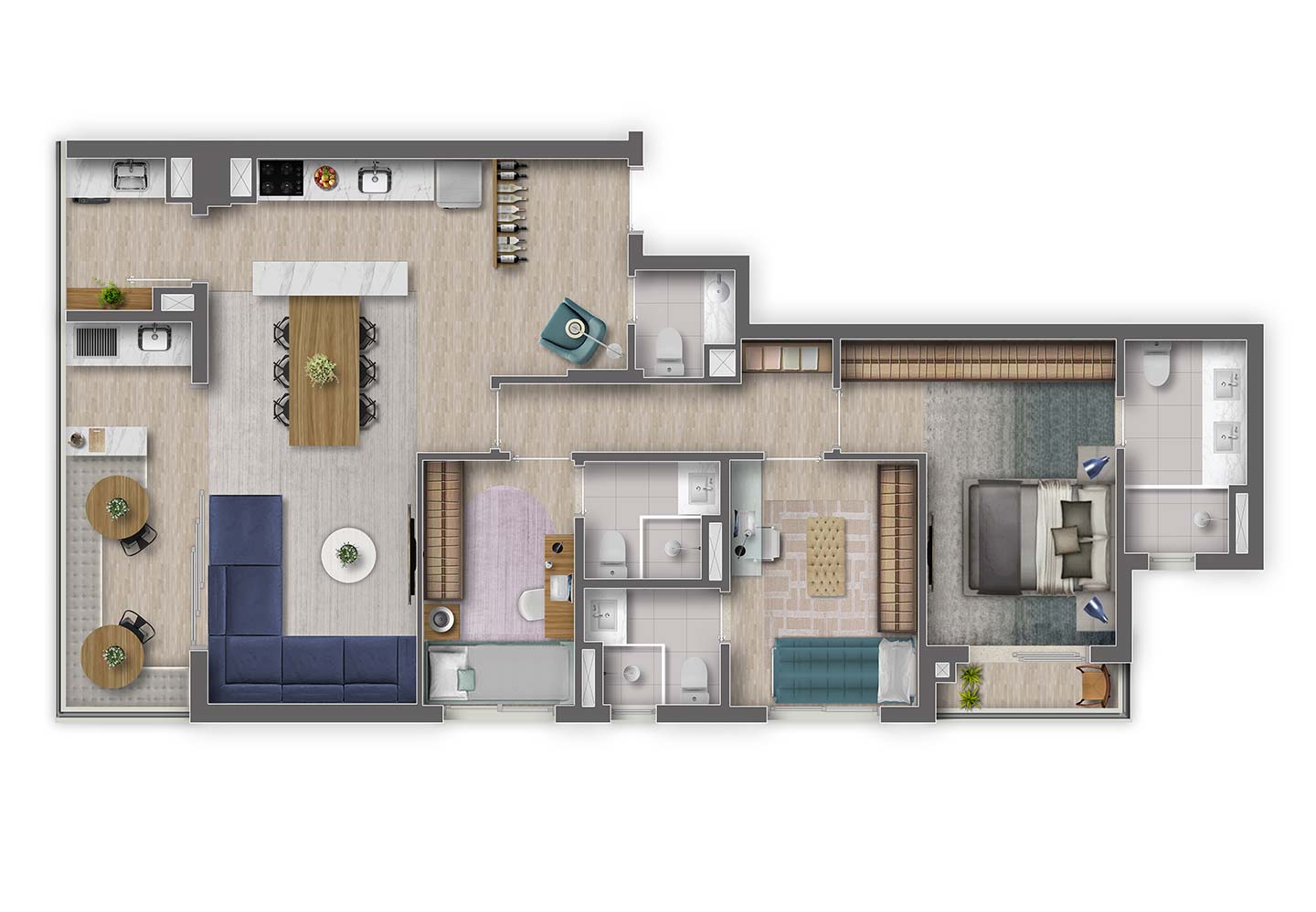 Planta tipo 100m² final 5 com 3 suítes